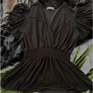 Black Professional Flowy Blouse Cinched Waist